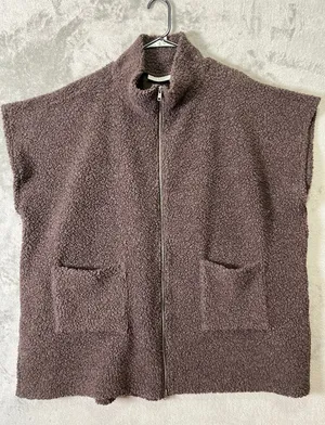 Bryn Walker Wool Sleeveless Pip Poncho‎ Brown Textured Zip Up Cozy Oversized XXS thumbnail 1