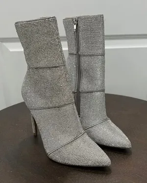 Steve Madden Rhinestone Pointed Toe Booties Silver Size 6M thumbnail 1
