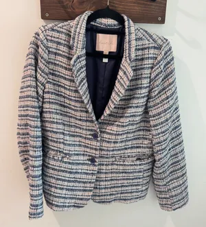 Anthropologie Hutch Blue Tweed Blazer Metallic Boucle‎ Jacket Medium thumbnail 1