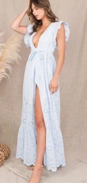 Malibu Bum Baby Blue Eyelet Maxi Dress thumbnail 1