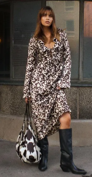 ZARA dress maxi long sleeve prints boho casual brown summer thumbnail 6