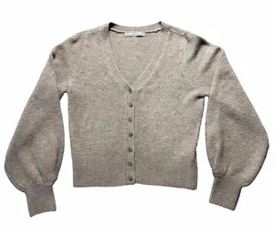 Abercrombie & Fitch Pointelle Cardigan Women’s Medium Beige Button-Up Sweater thumbnail 1