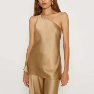 Reformation | NWT Samantha 100% Silk One Shoulder Draped Top Natural thumbnail 2