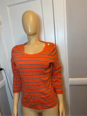 Ralph Lauren Orange Striped Scoop Neck Long Sleeve Top thumbnail 3