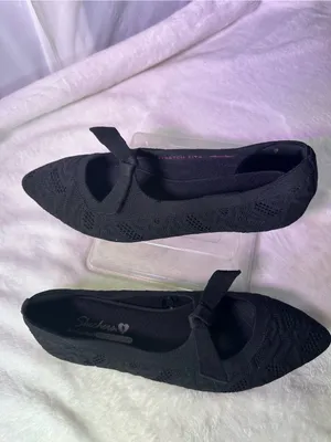 Skechers Black Knit Memory Foam Pointed Ballet Flat with Bow thumbnail 3