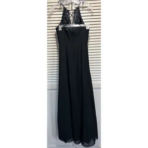 Night‎ Scene Black Beaded Chiffon Halter Keyhole Long Formal Gown Size M Lined thumbnail 6