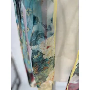 Silk Blend Scarf Asian Geisha Floral Print 66 x 19 Rectangle Art‎ Wall Decor thumbnail 3