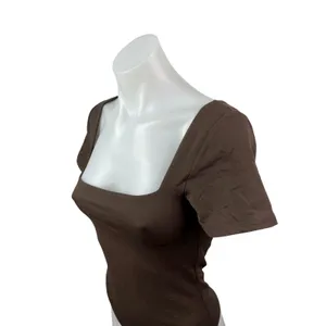 Aritzia Babaton Original Contour Brown Square Neck Short Sleeve Bodysuit Top M thumbnail 2