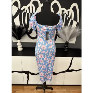 Boohoo Maternity Blue Pink Floral Off Shoulder Ruched Midi Dress Size 8 NWT thumbnail 5