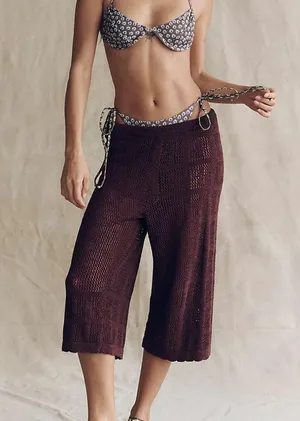 Free People knit crochet capris in brown NEW thumbnail 2