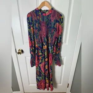 Farm Rio Macaw Bloom Floral Smocked Mock Neck Juliet Dress S thumbnail 2