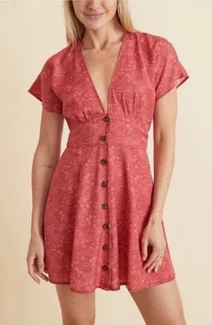 Marine Layer Camila Red Floral Mini Dress XS thumbnail 1