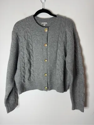J.Crew Cable knit cardigan Wool Alpaca Sweater grey medium thumbnail 3