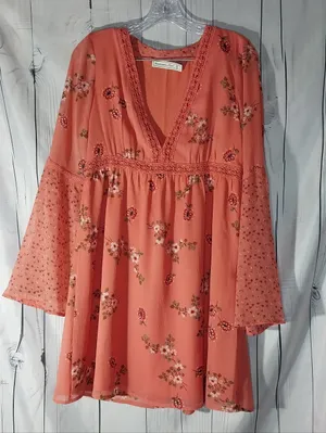 Abercrombie & Fitch Coral Floral Mixed Print Boho Festival Mini Babydoll Dress thumbnail 1