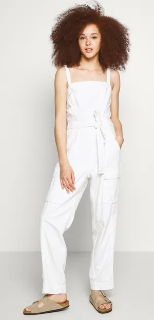 Free People Go West Utility Jumpsuit In White Denim Size M thumbnail 1