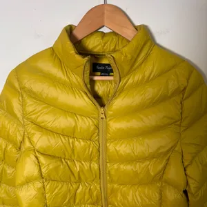 Charlie Paige Mustard Yellow Down Puffer Jacket Women‎ Small Chevron Quilted Zip thumbnail 2
