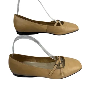 Enzo Angiolini Square Toe Ballet Flat Size 7.5 Camel Tan Leather Double Buckle thumbnail 2