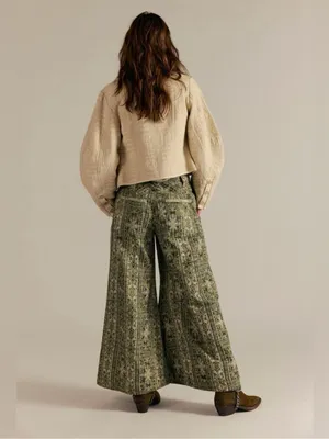 NWT Free People Dahlia Wide-Leg Pants Lemongrass Combo MSRP $198 Size 4 thumbnail 10