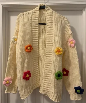 Fadivo Ivory NWT Open Knit Cardigan with Crochet Pop-Up Flowers Size OS thumbnail 1