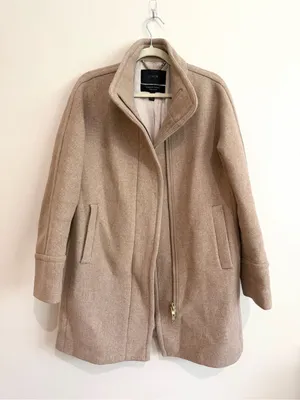 J. Crew Stadium Cloth Wool Cocoon Funnel Neck Pea Coat in Camel Beige Sz 8 thumbnail 7