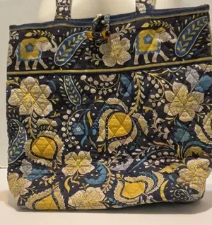Vera Bradley Ellie Blue Tote Bag Purse Vintage, Blue Yellow White Paisley thumbnail 1