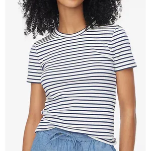 NWT J.Crew Striped Ribbed Crewneck Tee Navy Blue White Size XL Causal‎ Basics thumbnail 1