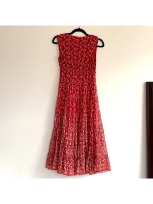 Max Studio Red Floral Tiered Maxi Stretch Dress Sleeveless Stretchy Boho thumbnail 5