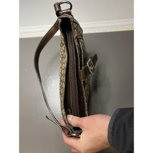 Nine West Shoulder Bag Womens Small Brown Geometric Faux Leather Purse Buckle thumbnail 10