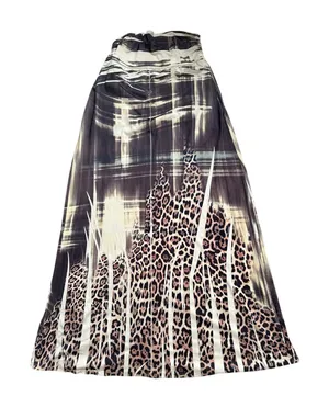 Vintage 90s Medium Leopard Print Maxi Skirt / Midi Dress Made in USA Tan Beige thumbnail 1