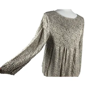 Urban Romantics Womens Long Sleeve Cheetah Print‎ Blouse Size L Smocked Peasant thumbnail 8