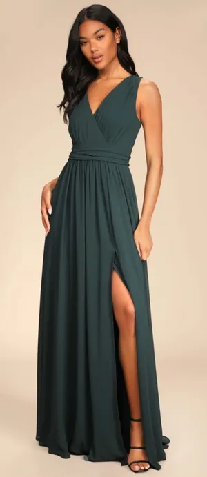 NWT Lulus Thoughts of Hue Emerald Green Surplice Maxi Dress Bridesmaid Size S thumbnail 1