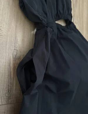 ZARA black vneck gabardine cut out midi dress thumbnail 3