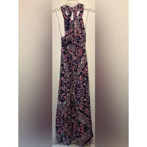 Abel the Label Anthropologie Vienna Halter Floral Maxi Dress Blue Pink Size S thumbnail 3