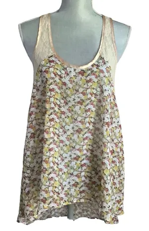 Free people lace sleeveless top size small round neck asymmetrical multicolor thumbnail 1