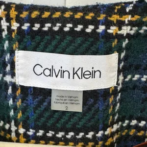 Calvin Klein Women's Wool Blend Plaid Collarless Car Coat Jacket Sz 2 Teal Navy‎ thumbnail 7