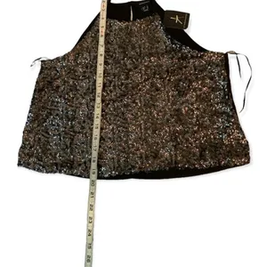 Y2K Party Glam Atmosphere Black Silver Sequin Halter Tank Top NWT Size M 8 thumbnail 8