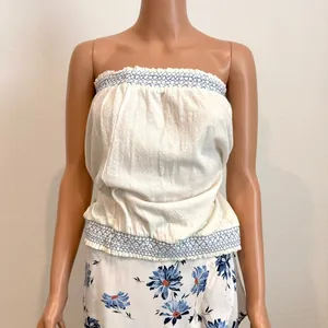 Anthropologie large Breezy Tube top linen embroidered smocked TS 3530 thumbnail 8
