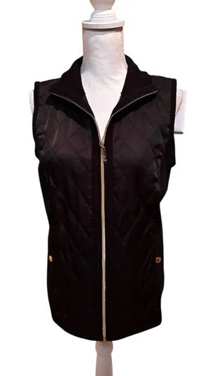 Susan Graver Black Quilted Zip Vest Size Small‎ Gold Zip Sleeveless Jacket thumbnail 1