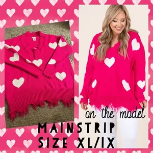 Chic Soul Looking For A Lover Valentines Heart Neon Fuchsia Sweater - size XL/1X thumbnail 2