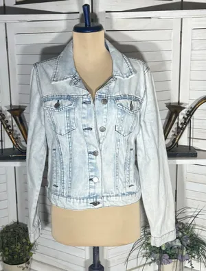 Stoosh vintage denim jacket acid wash grunge 90s Y2K flap pockets cotton rocker thumbnail 1