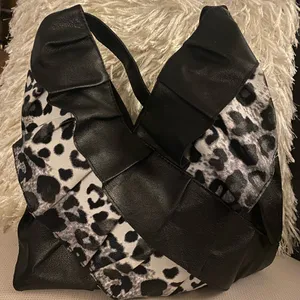 Animal Print Ruffle Shoulder Bag | Black Faux Leather Leopard Purse thumbnail 3
