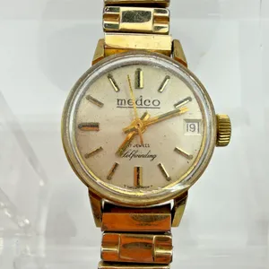Medco 17 Jewels Selfwinding Swiss Made Ladies Watch Date Gold Tone Parts thumbnail 2