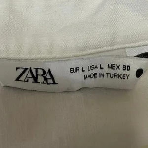 Zara Womens White Linen Long Sleeve Ruched Collared Button Down Shirt Top Size L thumbnail 4