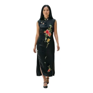 Oriental 100% Pure Silk Qipao Dress Size 32 (Small) Black Embroidered Cheongsam thumbnail 11