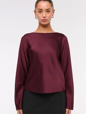 Abercrombie & Fitch Women's long sleeve satin Cowl-back top M thumbnail 1