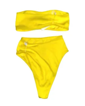 NWT Frankies Bikinis Jean Bandea and Anne Plisse Bottom Yellow Bikini Set XS thumbnail 4