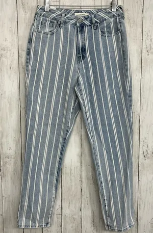 PacSun Blue White Stripe High Rise Slim Fit Cotton Mom Jeans 27 thumbnail 1