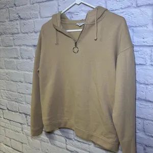 TOPSHOP Hoodie Quarter Zip Hooded Sweatshirt Tan Size 0-2 thumbnail 9