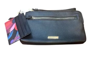 Trina Turk Black Wristlet Wallet Matching Keychain Cardholder Set Faux Leather thumbnail 1