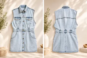 ✨ ZARA Light Wash Denim Vest Mini Dress | Size L | Button Front Sleeveless 👗 thumbnail 2
